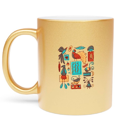 Retro 1950s Birds Of Paradise Pattern Metallic Mugs
