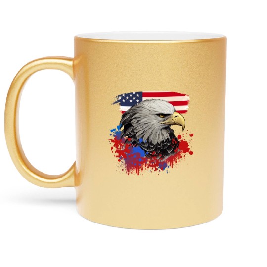 Bald Eagle Patriotic American Bird US Flag Metallic Mugs
