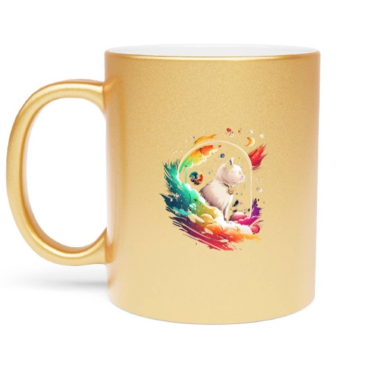 Space Cat on Galaxy Cat Lover Metallic Mugs