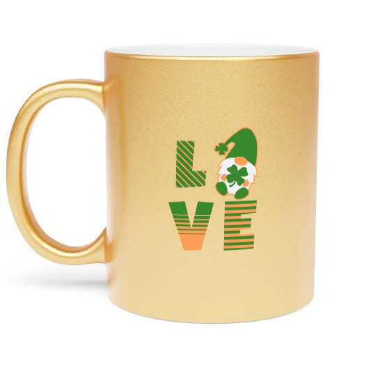 Gnome St Patricks Day Woman Love, Lucky Clover Metallic Mugs
