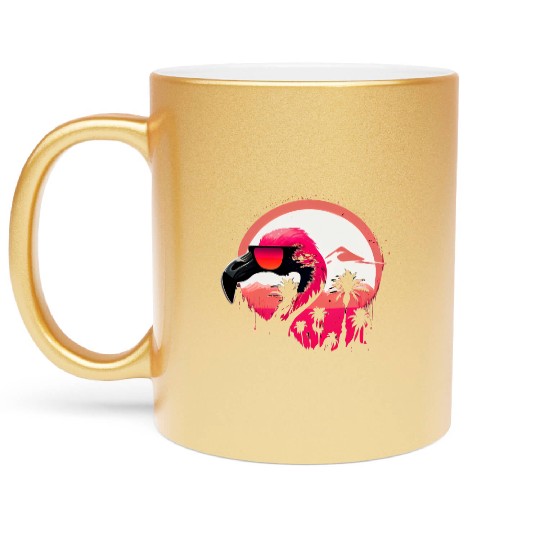 Retro Sunset Pink Flamingo Summer Design Flamingo Metallic Mugs