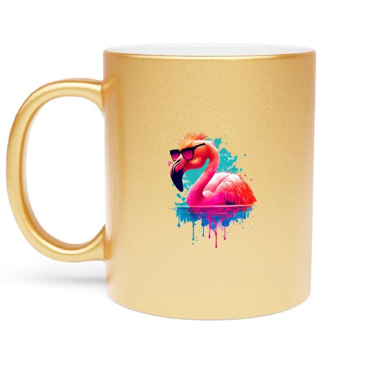 Retro Sunset Pink Flamingo Summer Design Flamingo Metallic Mugs