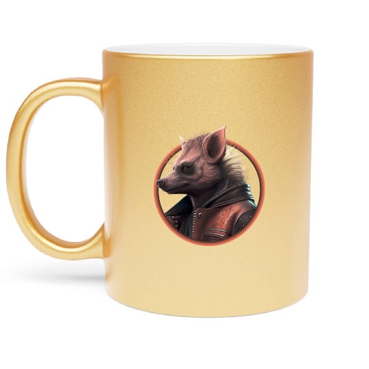 Punk hyena with leather jacket Metallic Mugs