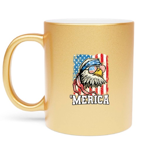 4th of July Bald Eagle USA Flag Patriotic Merica Metallic Mugs