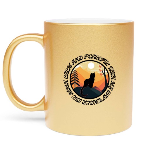 Calm and peaceful with my cat under the moon Metallic Mugs