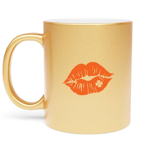 Shamrock Lips, Orange Clover, Kiss Me, St Patricks Metallic Mugs