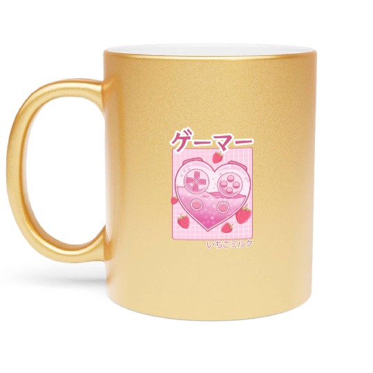 Video Gamer Japanese Kawaii Strawberry Milk Anime Metallic Mugs