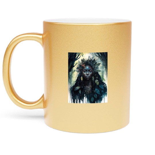 Black Nature Goddess - African American, Woodland Metallic Mugs