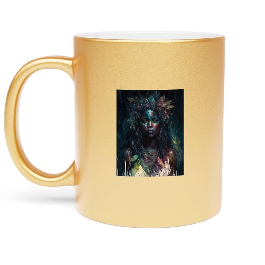 Black Nature Goddess - African American, Woodland Metallic Mugs