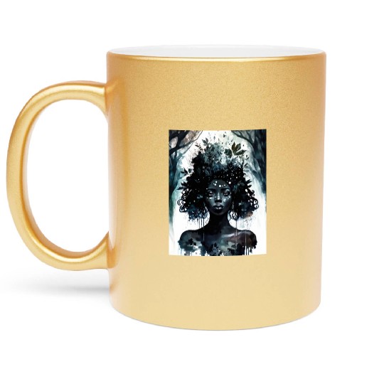 Black Nature Goddess - African American, Woodland Metallic Mugs