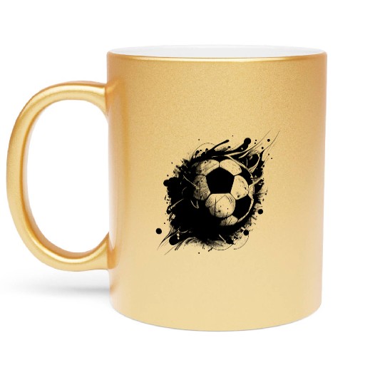 black Soccer ball, Football, Sports Metallic Mugs