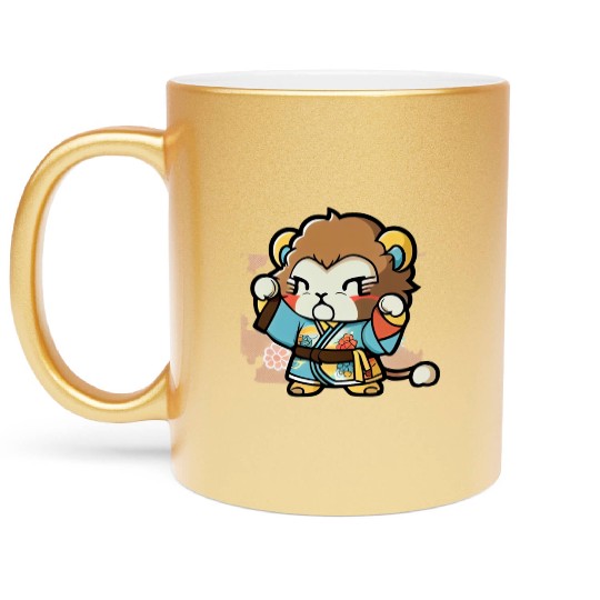 lion in kimono Metallic Mugs