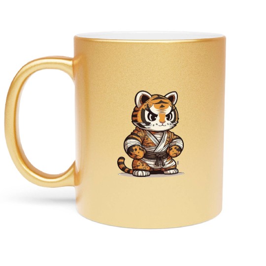 a lion in a kimono Metallic Mugs