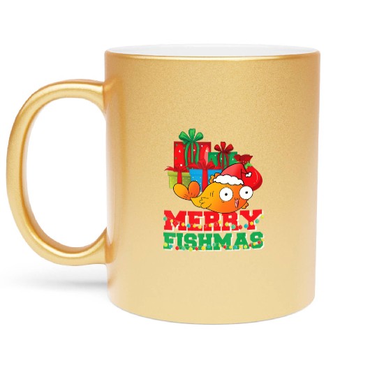 Merry Fishmas Christmas Fish Lover Fisherman Ugly Metallic Mugs