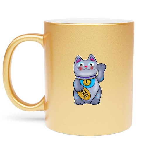 Cute Helpful Maneki Neko Lucky Cat Metallic Mugs