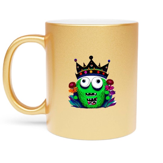 Monster Royalty A Green Beast with a Crown Metallic Mugs