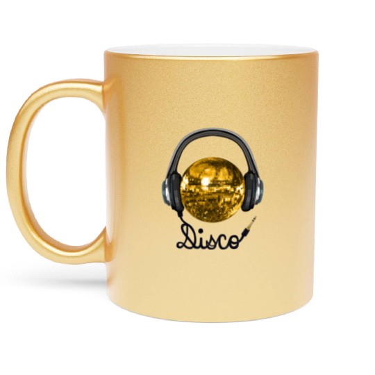Gold Disco Ball Music Headphones Metallic Mugs
