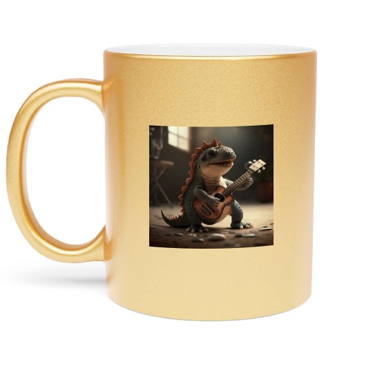 Mini dino cute music guitar acoustic concert Metallic Mugs