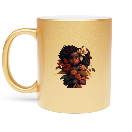 Floral Black Afro Woman Natural Diva Metallic Mugs
