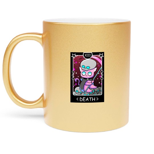 Kawaii Pastel Goth Tarot Card Death Grim Reaper Cu Metallic Mugs
