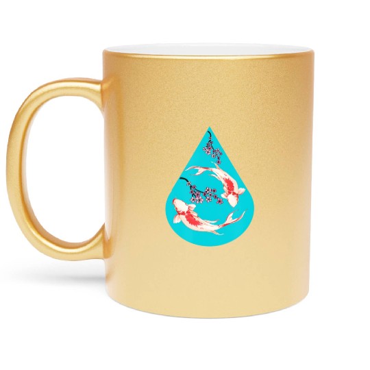 Serenity Koi Fish Raindrop Cheri Blossom Zen Metallic Mugs