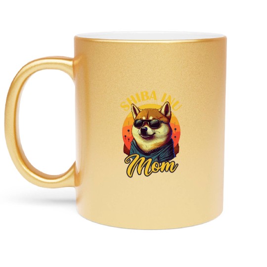Retro Shiba Inu Mom Funny Dog Pet Owner Metallic Mugs