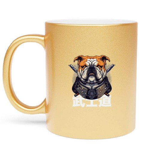 Japanese Samurai Bushido Bulldog Katana Pet Dog Metallic Mugs