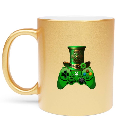 St Patricks Day Video Game Metallic Mugs | Gamer Leprechau