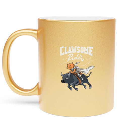 Western Rodeo Cat "Clawsome Rider" Design for a Metallic Mugs