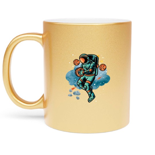 Blue and Orange Illustrated Astronaut Galaxy Metallic Mugs