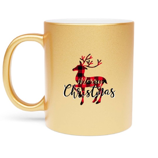 Merry Christmas Buffalo Plaid Deer Design I Would Metallic Mugs