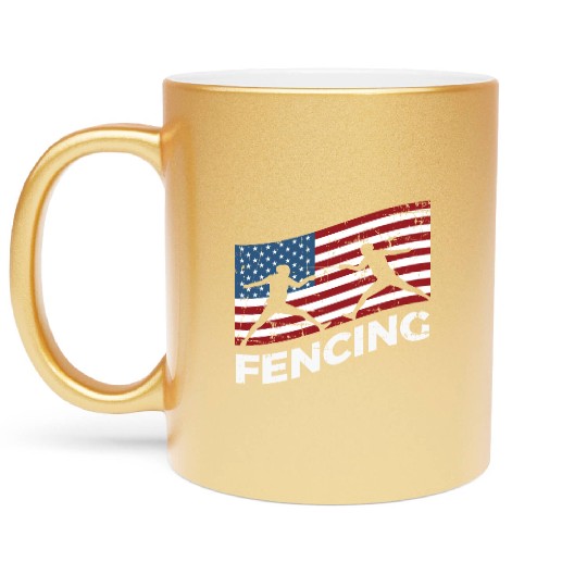Fencing Usa Flag Fencer Patriotic Metallic Mugs