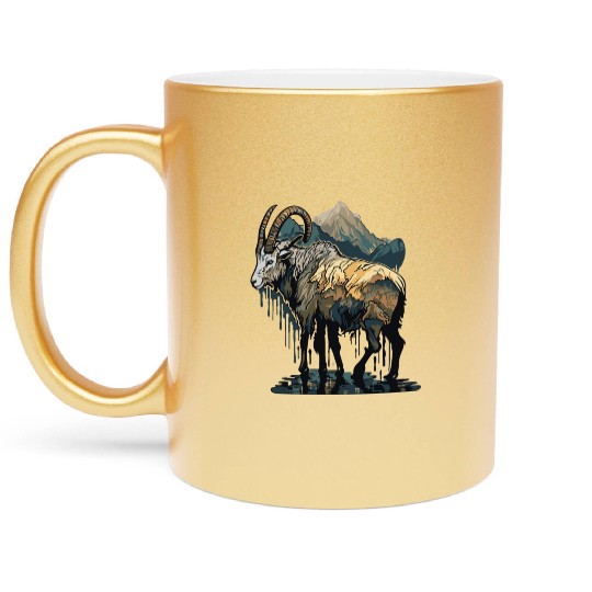 a mountain goat lives in the mountains Metallic Mugs