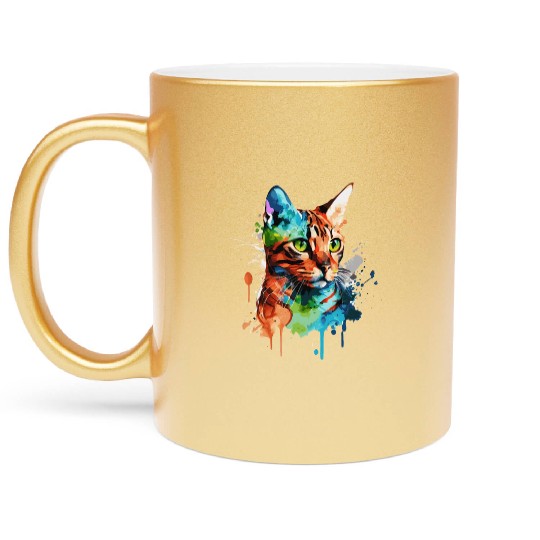 Watercolor Bengal Cat Colorful Cat Lover Metallic Mugs