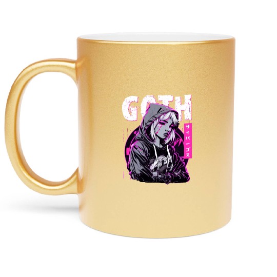 Gothic Sad Girl Anime Japanese Cybergoth Vaporwave Metallic Mugs