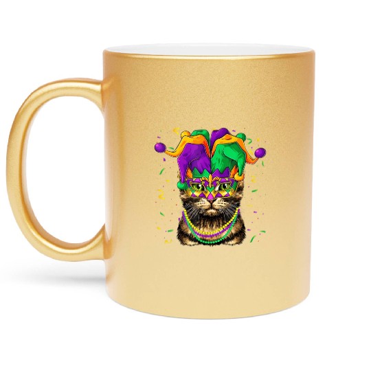 Cat Animal Lover Cute Mardi Gras Carnival Jester Metallic Mugs