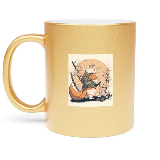 samurai katana cat vintage Metallic Mugs