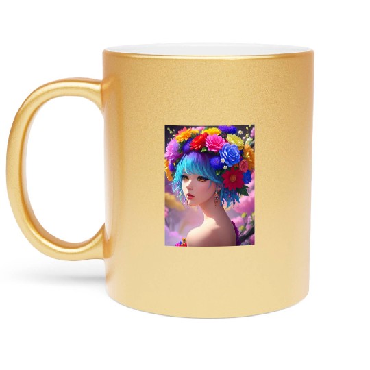 Spring Girl with a bouqet of flowers garland #21 Metallic Mugs