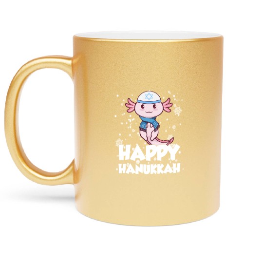 Happy Hanukkah Axolotl Kawaii Cute Axolotl Lover Metallic Mugs