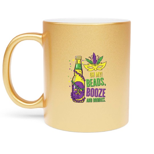 Mardi Gras Carnival Mask Beer Beads Boobies Metallic Mugs