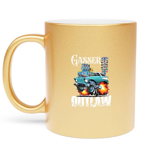 Gasser Outlaw Class Vintage Drag Racing Race Car Metallic Mugs