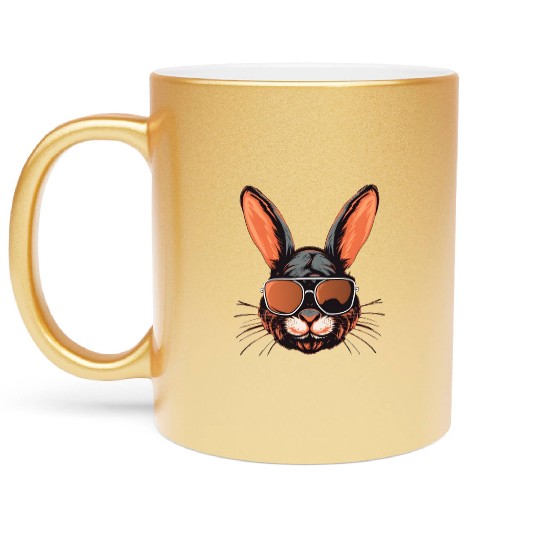 Bunny Face With Sunglasses Easter Day For Boys Men Metallic Mugs