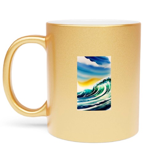 Ocean Waves Painting Design Metallic Mugs