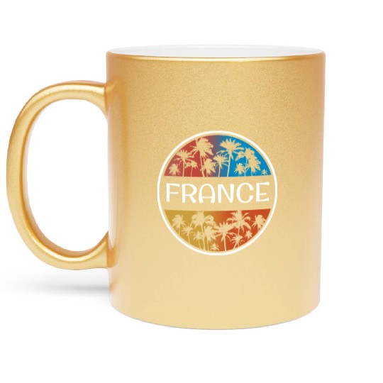 France Stylish Vacation Souvenir Palm Tree Metallic Mugs