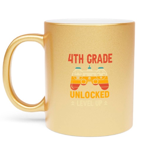 4th Grade Unlocked Level Up Video Gamer Metallic Mugs