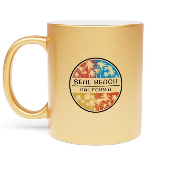 Seal Beach California Palm Tree Stylish Vacation Metallic Mugs