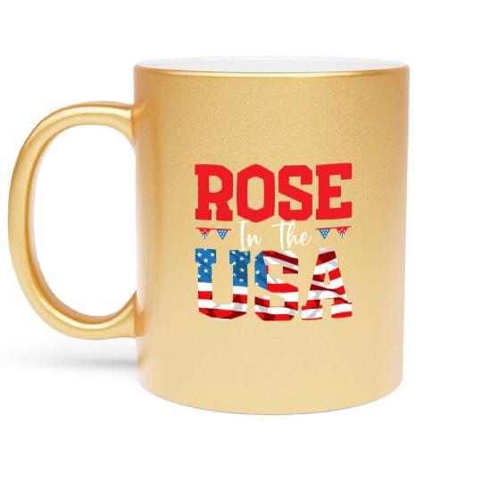 America Rose In The USA Flag 4th Of July American Metallic Mugs