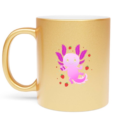 Pastel Gothic Aesthetic Axolotl Strawberry Milk Metallic Mugs