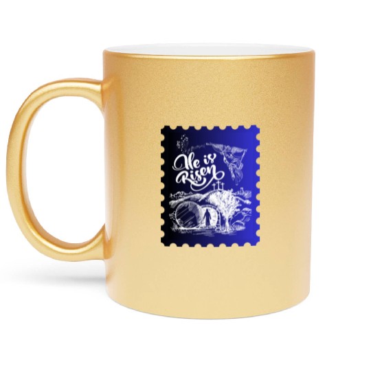 He Is Risen. Angel and singing; Classic drawing Metallic Mugs