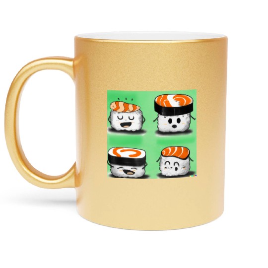 Happy Cheerful Sushi I Love Sushi Design Metallic Mugs